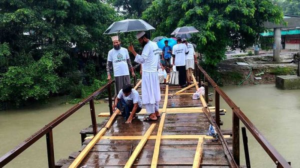 কাঠালিয়ায় জামায়াত নেতাকর্মীদের স্বেচ্ছাশ্রমে কাঠের ব্রীজ মেরামত